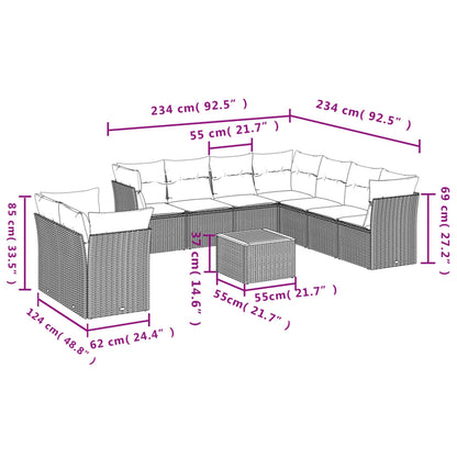 10 pcs conjunto sofás de jardim c/ almofadões vime PE preto - Leva - Me - Contigo