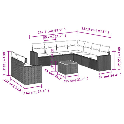 10 pcs conjunto sofás de jardim c/ almofadões vime PE preto - Leva - Me - Contigo