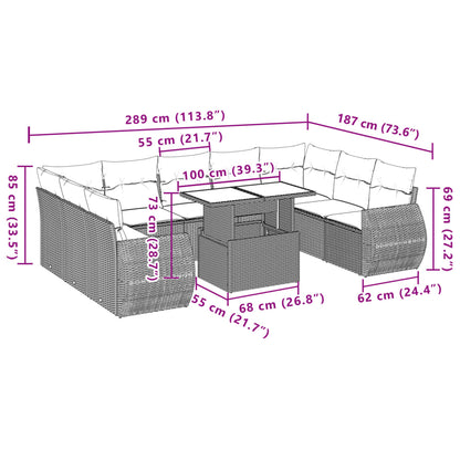 10 pcs conjunto sofás de jardim c/ almofadões vime PE preto - Leva - Me - Contigo