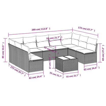 10 pcs conjunto sofás de jardim c/ almofadões vime PE preto - Leva - Me - Contigo