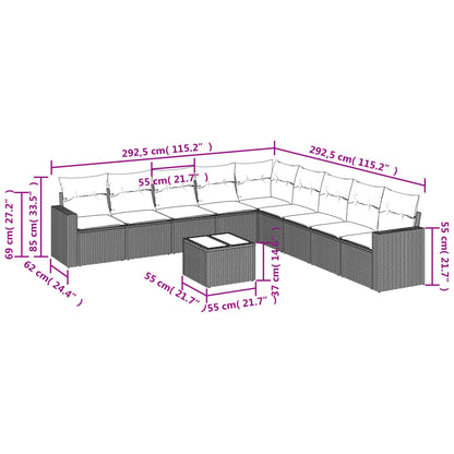 10 pcs conjunto sofás de jardim c/ almofadões vime PE preto - Leva - Me - Contigo