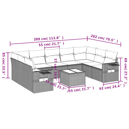 10 pcs conjunto sofás de jardim c/ almofadões vime PE preto - Leva - Me - Contigo