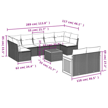 10 pcs conjunto sofás de jardim c/ almofadões vime PE preto - Leva - Me - Contigo