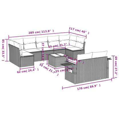 10 pcs conjunto sofás de jardim c/ almofadões vime PE preto - Leva - Me - Contigo