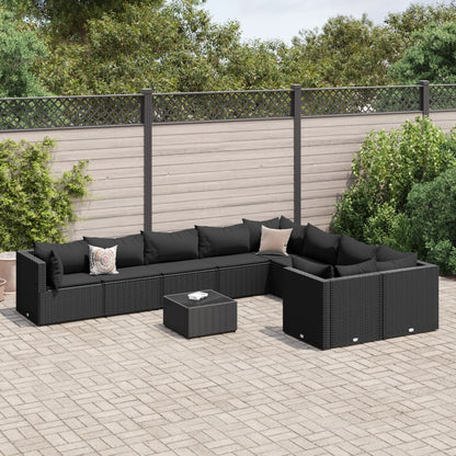 10 pcs conjunto sofás de jardim c/ almofadões vime PE preto - Leva - Me - Contigo