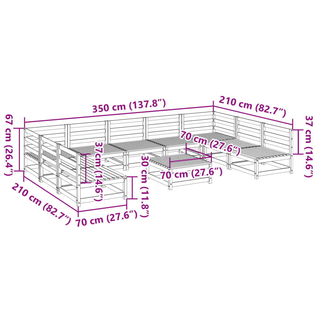 10 pcs conjunto sofás de jardim madeira de pinho impregnada - Leva - Me - Contigo