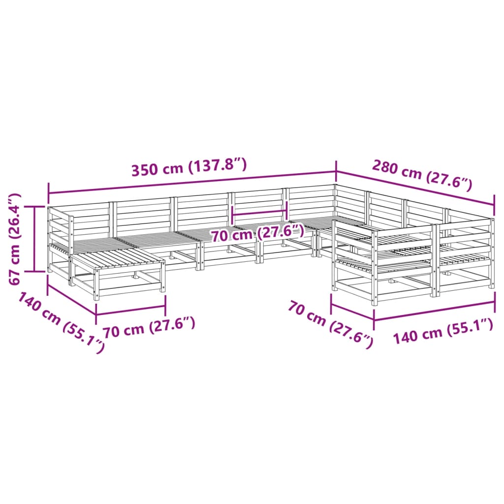 10 pcs conjunto sofás de jardim madeira de pinho maciço - Leva - Me - Contigo