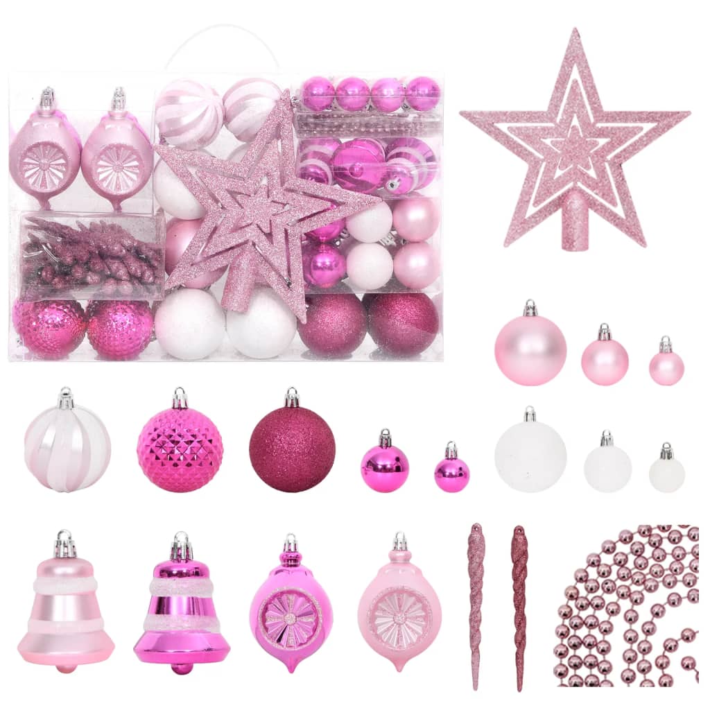 108 pcs conjunto de enfeites de Natal branco e rosa - Leva - Me - Contigo