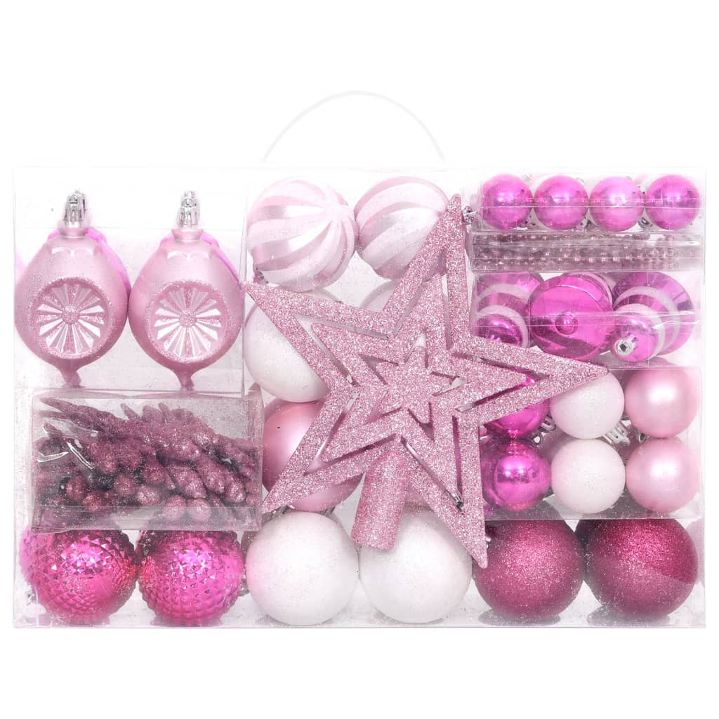 108 pcs conjunto de enfeites de Natal branco e rosa - Leva - Me - Contigo