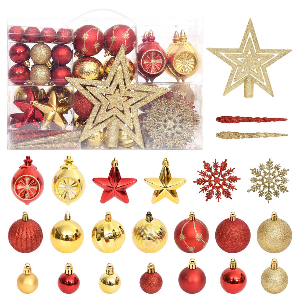 108 pcs conjunto de enfeites de Natal dourado e vermelho - Leva - Me - Contigo