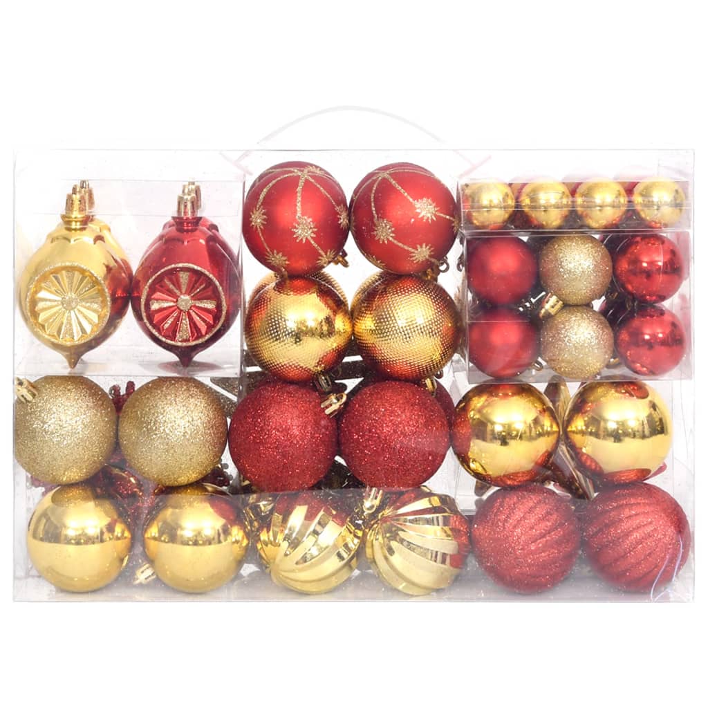 108 pcs conjunto de enfeites de Natal dourado e vermelho - Leva - Me - Contigo