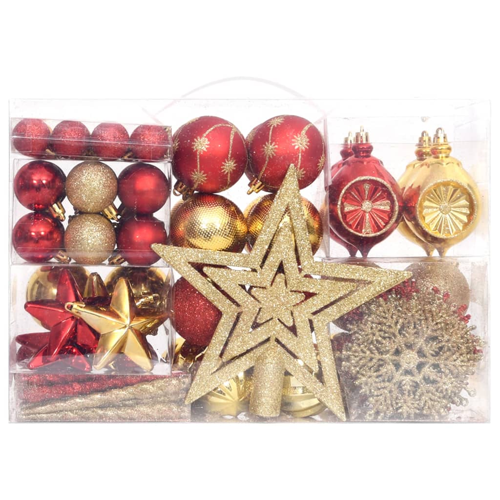 108 pcs conjunto de enfeites de Natal dourado e vermelho - Leva - Me - Contigo