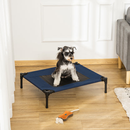 PawHut Cama para Animais de Estimação Cama Elevada para Cães Gatos com Tecido Transpirável para Dormir Exterior Jardim Terraço 76x61x18cm Azul