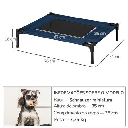 PawHut Cama para Animais de Estimação Cama Elevada para Cães Gatos com Tecido Transpirável para Dormir Exterior Jardim Terraço 76x61x18cm Azul