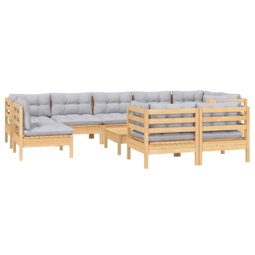 10pcs conjunto lounge de jardim + almofadões cinza pinho maciço - Leva - Me - Contigo