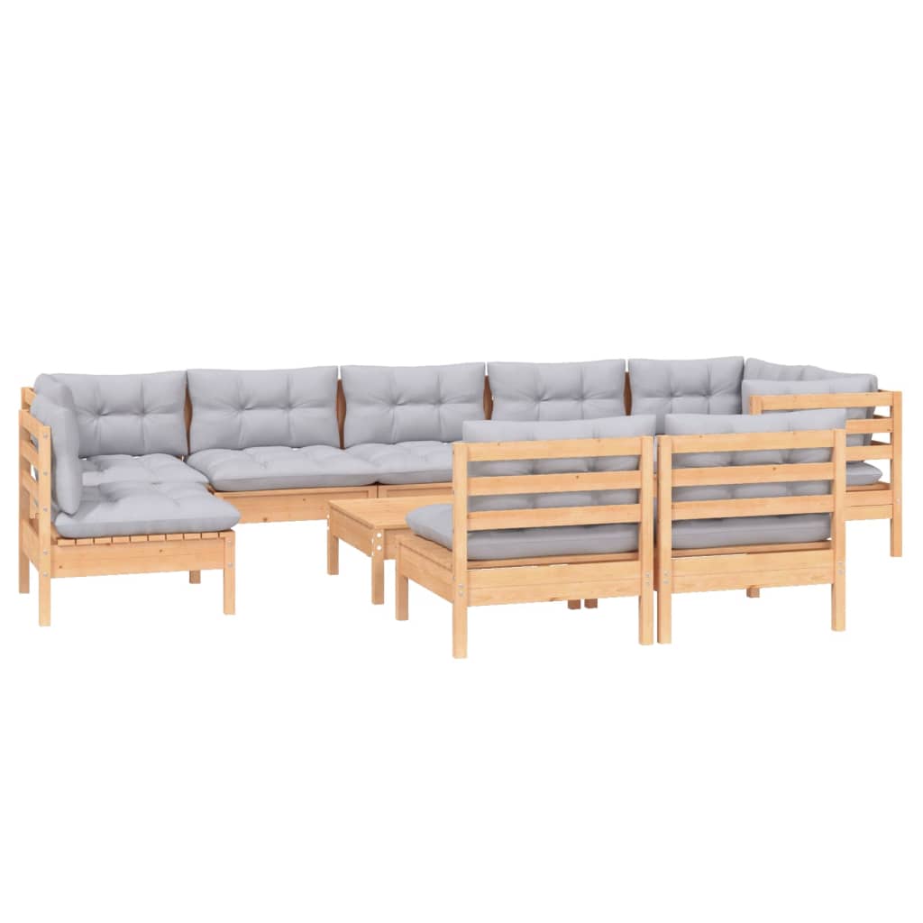 10pcs conjunto lounge de jardim + almofadões cinza pinho maciço - Leva - Me - Contigo