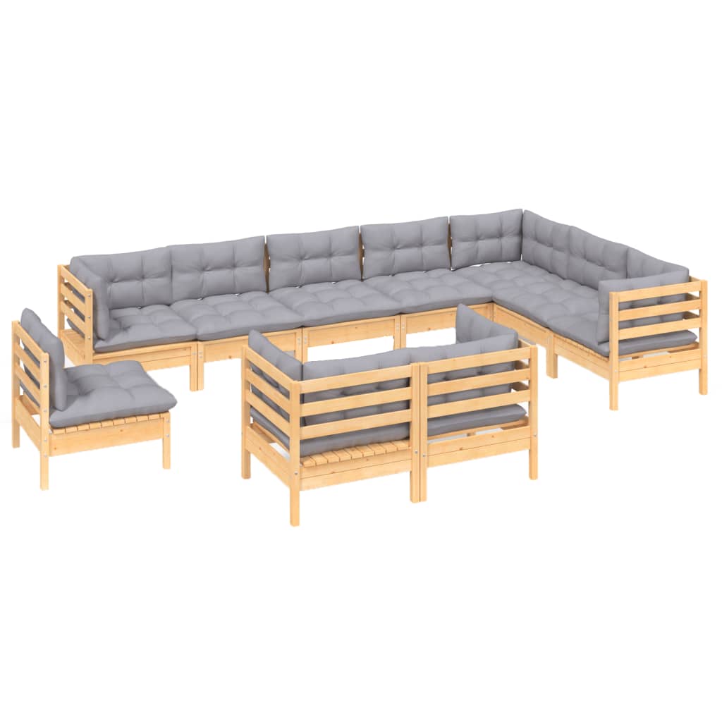 10pcs conjunto lounge de jardim + almofadões cinza pinho maciço - Leva - Me - Contigo