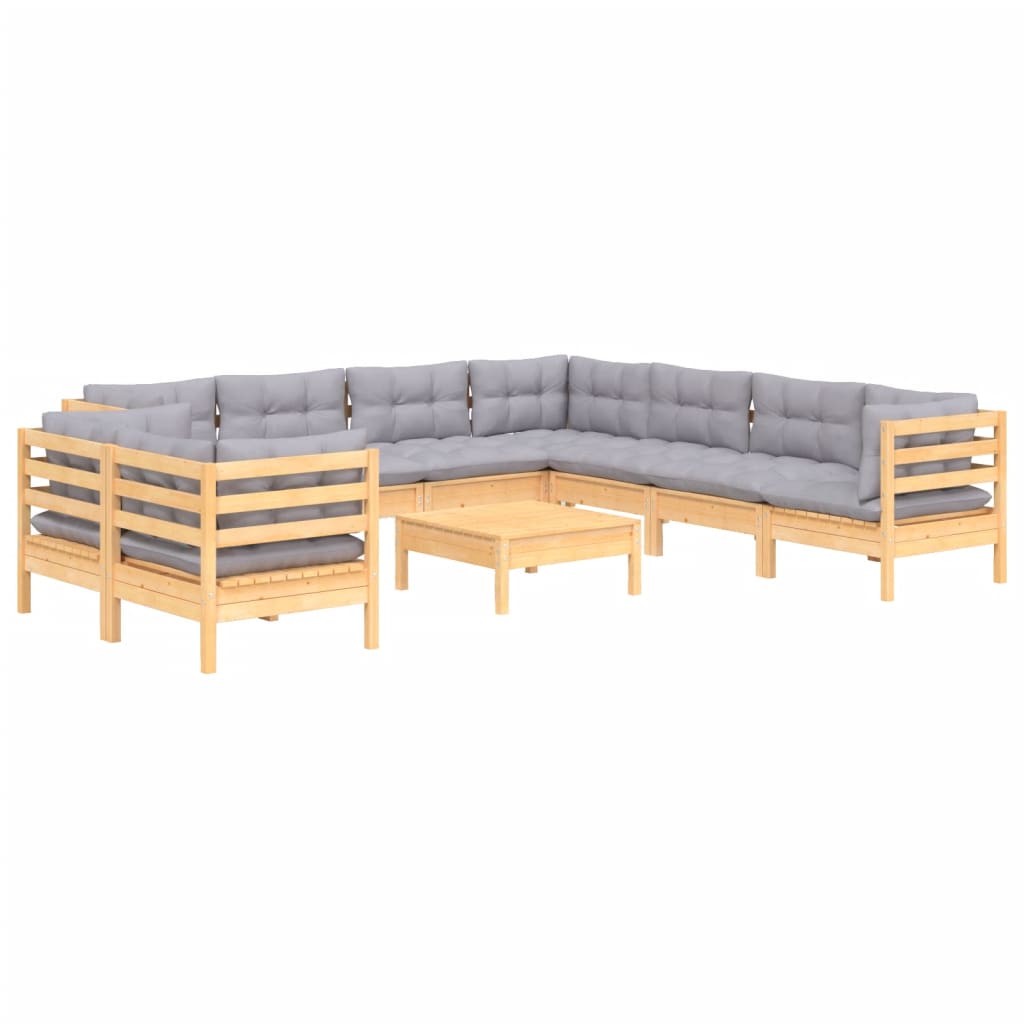 10pcs conjunto lounge de jardim + almofadões cinza pinho maciço - Leva - Me - Contigo