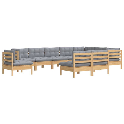 10pcs conjunto lounge de jardim + almofadões cinza pinho maciço - Leva - Me - Contigo