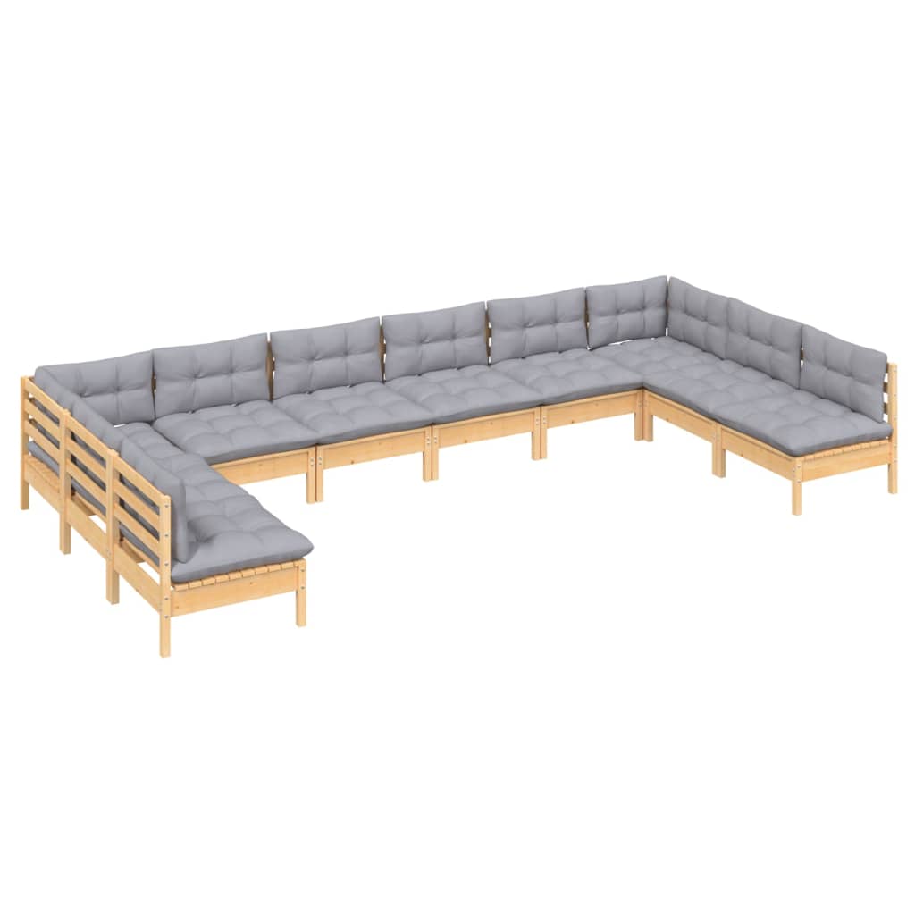 10pcs conjunto lounge de jardim + almofadões cinza pinho maciço - Leva - Me - Contigo