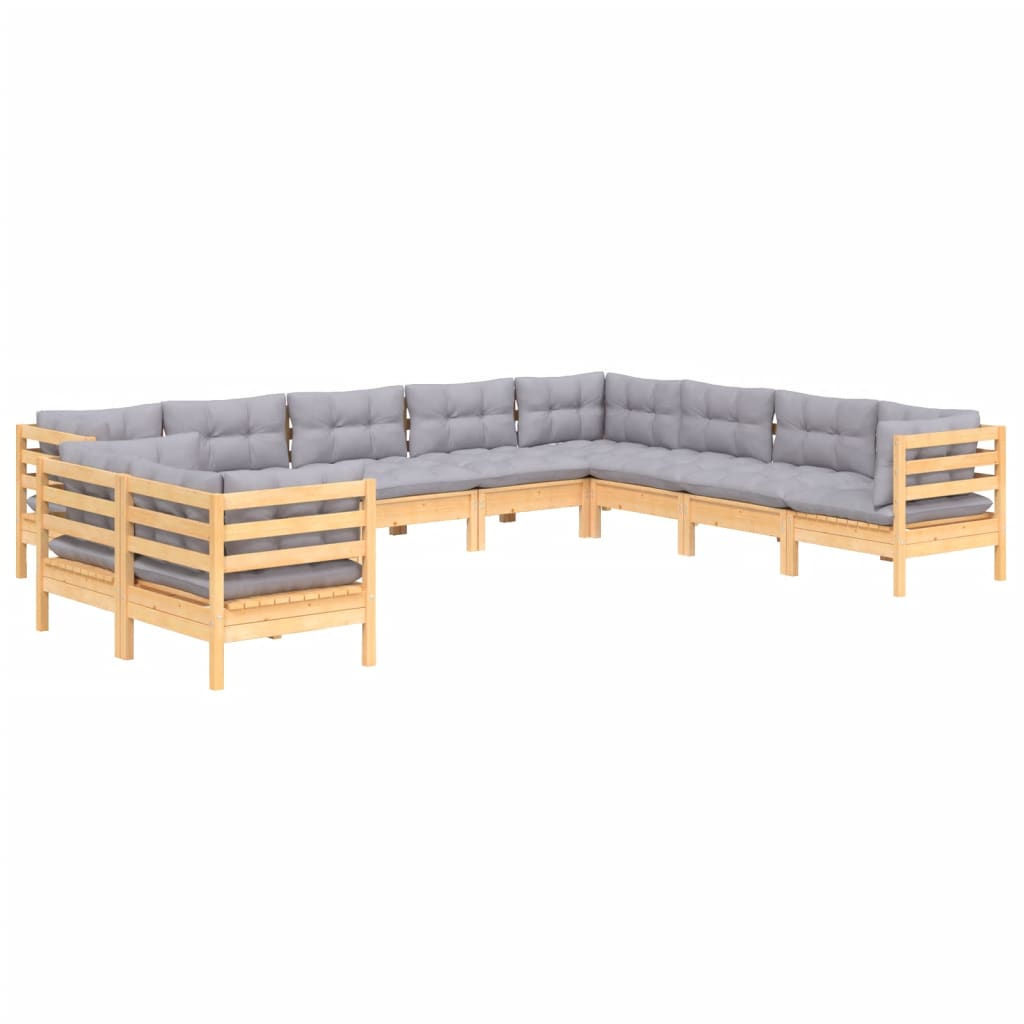 10pcs conjunto lounge de jardim + almofadões cinza pinho maciço - Leva - Me - Contigo