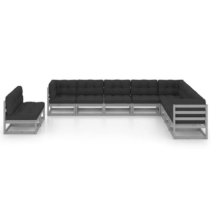 10pcs conjunto lounge de jardim + almofadões pinho maciço cinza - Leva - Me - Contigo