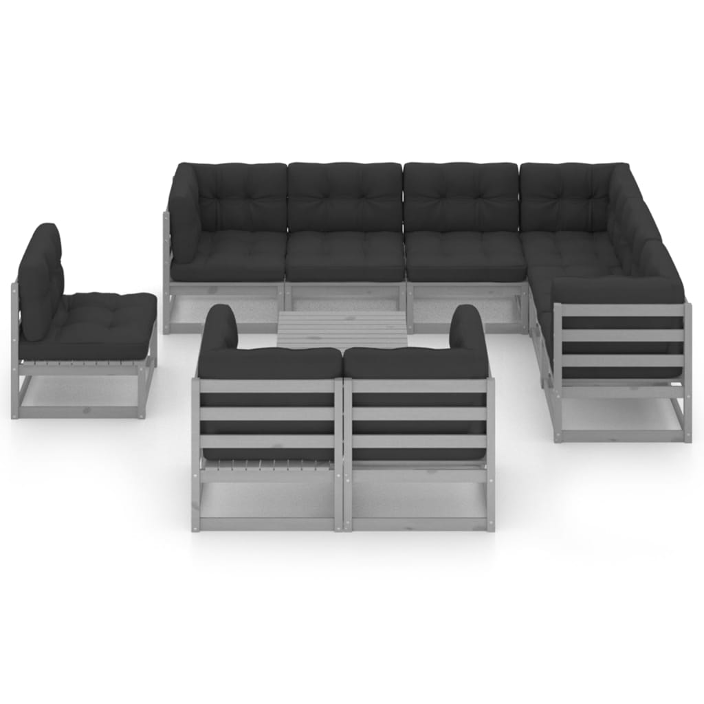 10pcs conjunto lounge de jardim + almofadões pinho maciço cinza - Leva - Me - Contigo