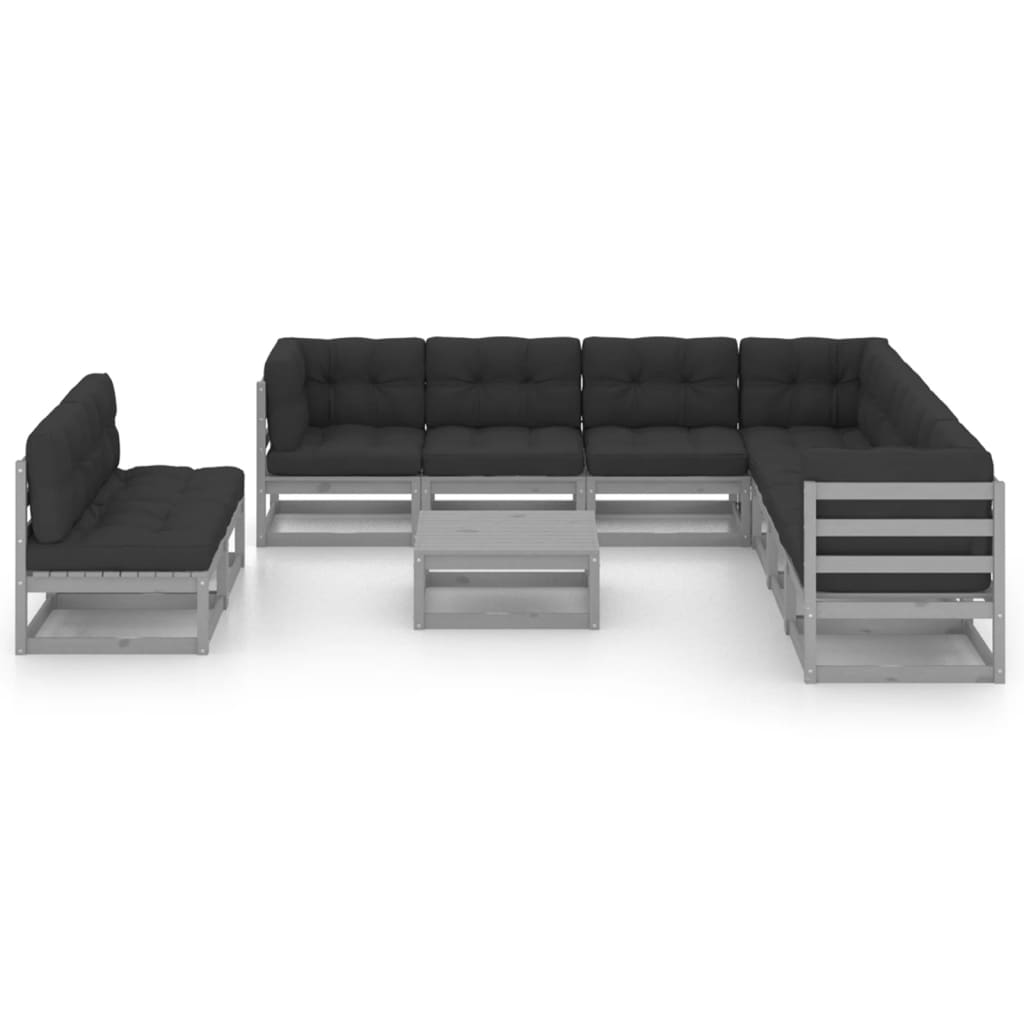 10pcs conjunto lounge de jardim + almofadões pinho maciço cinza - Leva - Me - Contigo