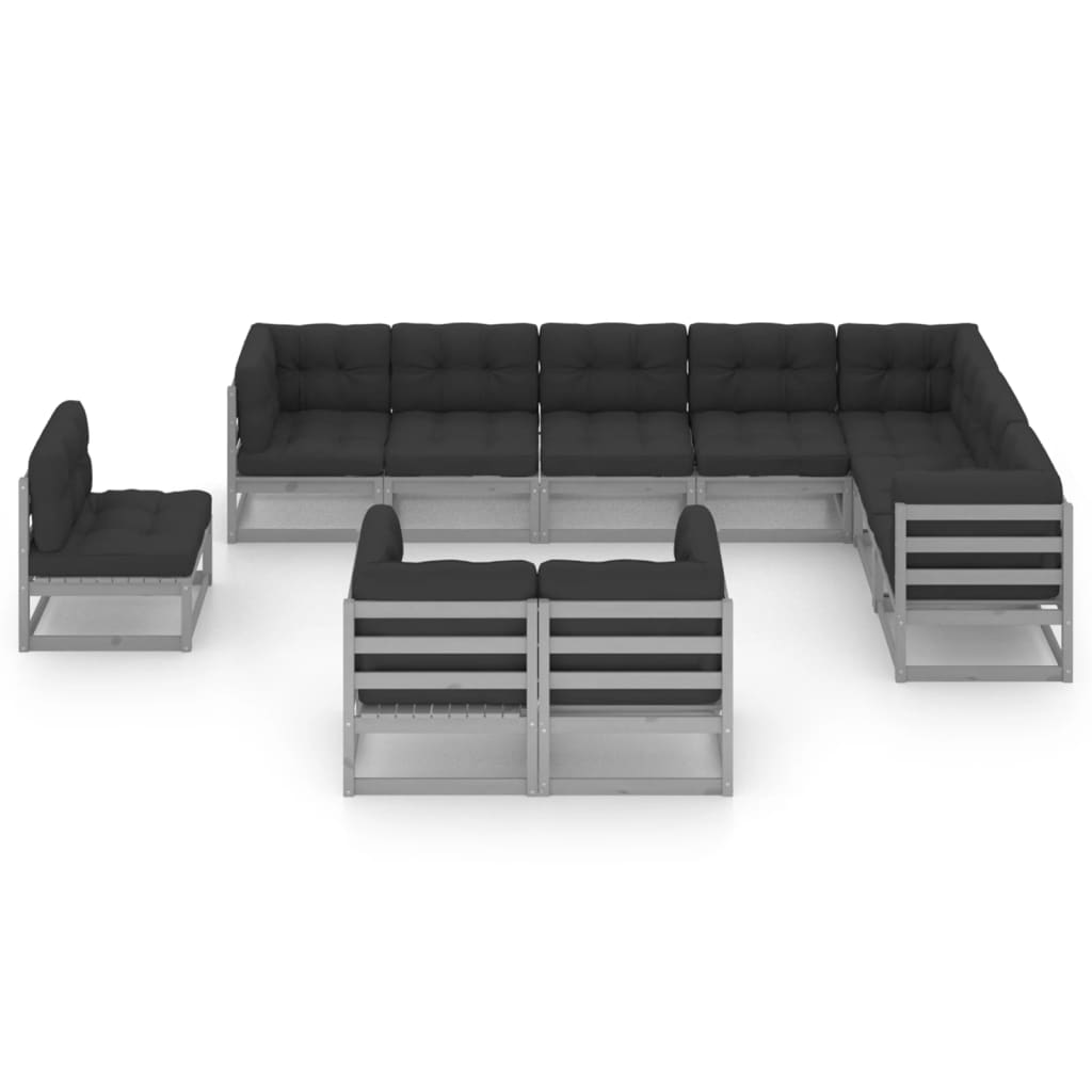 10pcs conjunto lounge de jardim + almofadões pinho maciço cinza - Leva - Me - Contigo