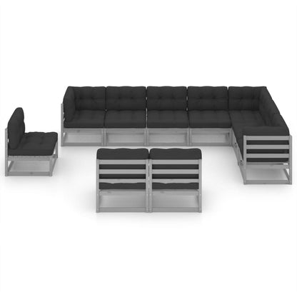 10pcs conjunto lounge de jardim + almofadões pinho maciço cinza - Leva - Me - Contigo