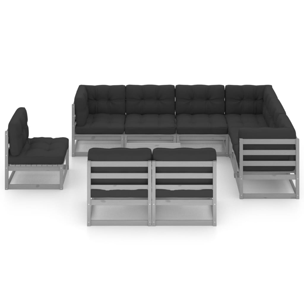 10pcs conjunto lounge de jardim + almofadões pinho maciço cinza - Leva - Me - Contigo