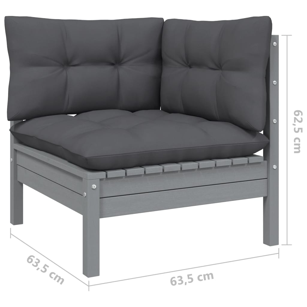 10pcs conjunto lounge de jardim + almofadões pinho maciço cinza - Leva - Me - Contigo