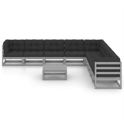 10pcs conjunto lounge de jardim + almofadões pinho maciço cinza - Leva - Me - Contigo