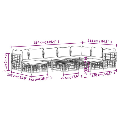 10pcs conjunto lounge de jardim c/ almofadões vime PE antracite - Leva - Me - Contigo