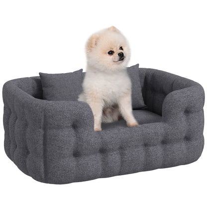 PawHut Cama para Cães Pequenos Cama para Animais de Estimação com 2 Almofadas Cama para Cães com Base Antiderrapante Capa Amovível e Lavável 70x50x30 cm Cinza