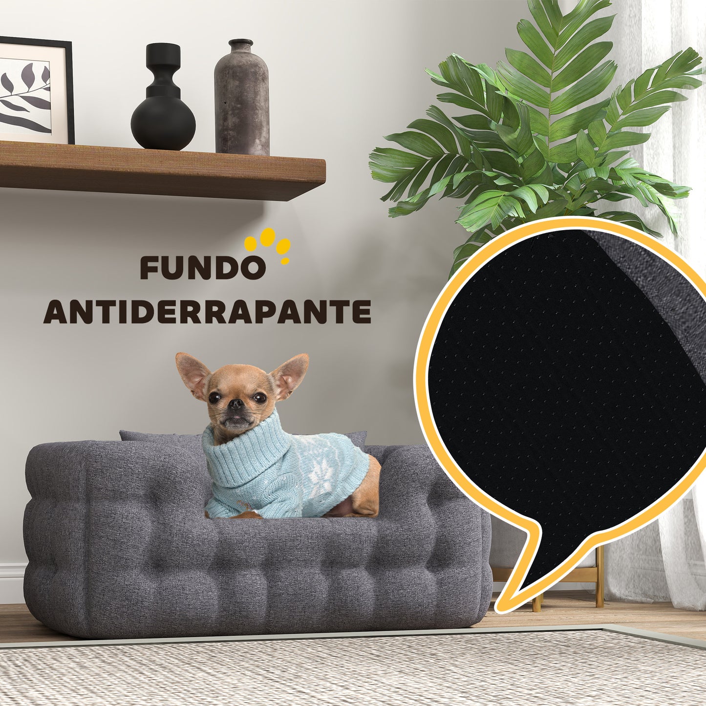 PawHut Cama para Cães Pequenos Cama para Animais de Estimação com 2 Almofadas Cama para Cães com Base Antiderrapante Capa Amovível e Lavável 70x50x30 cm Cinza