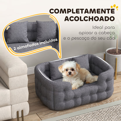 PawHut Cama para Cães Pequenos Cama para Animais de Estimação com 2 Almofadas Cama para Cães com Base Antiderrapante Capa Amovível e Lavável 70x50x30 cm Cinza