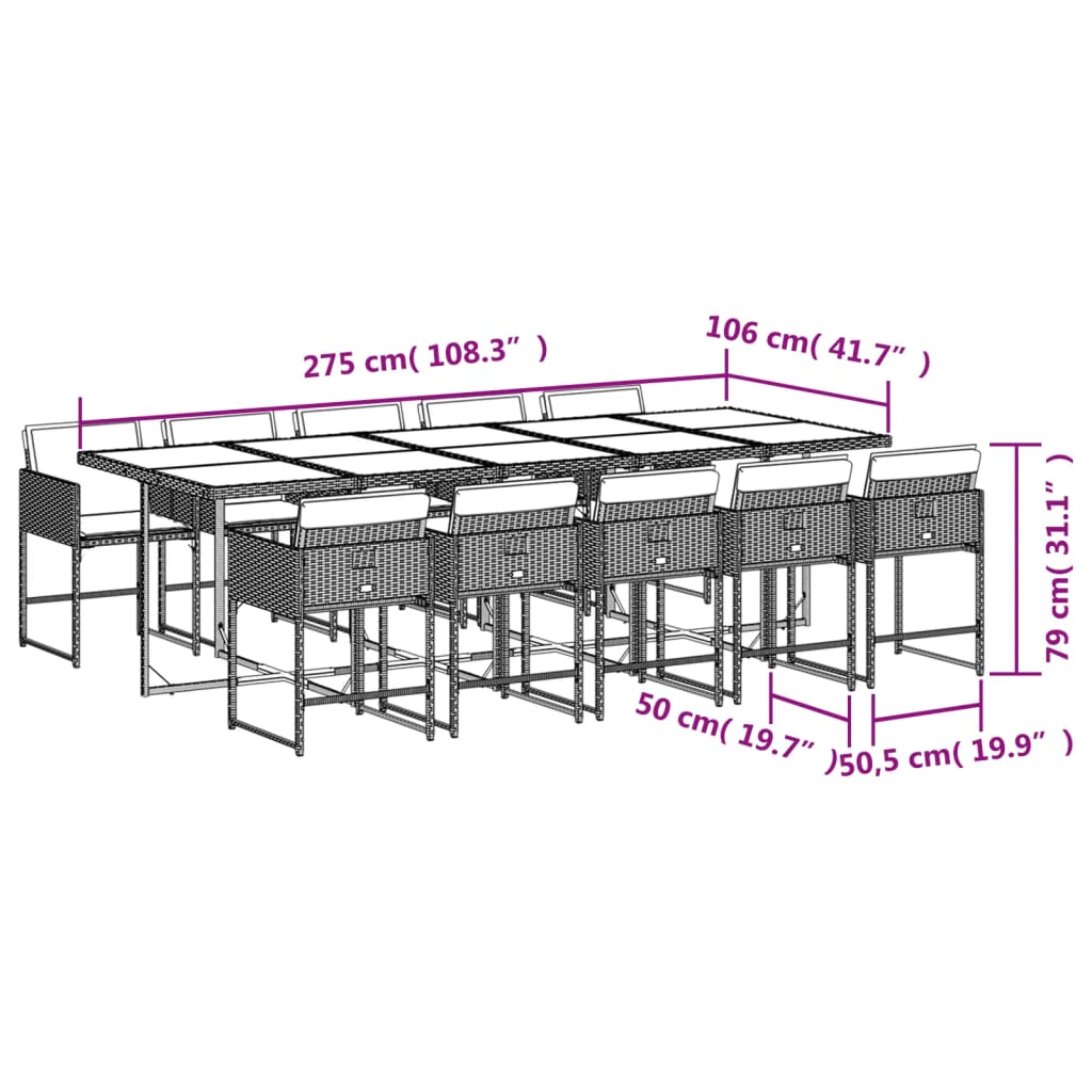 11 pcs conj. jantar jardim c/ almofadões vime PE bege misturado - Leva - Me - Contigo