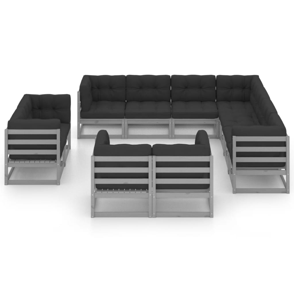 11 pcs conj. lounge de jardim + almofadões pinho maciço cinza - Leva - Me - Contigo