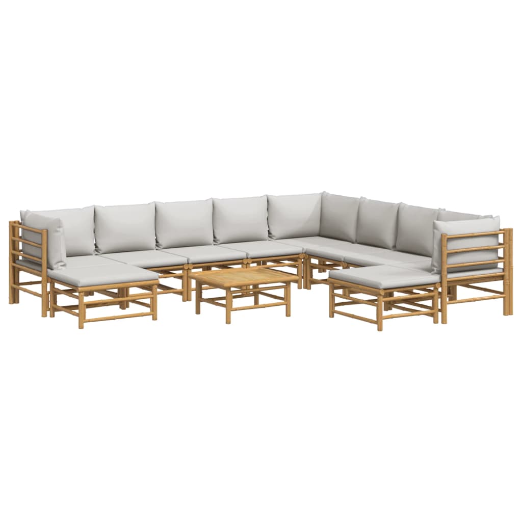 11 pcs conj. lounge de jardim bambu c/ almofadões cinza - claro - Leva - Me - Contigo