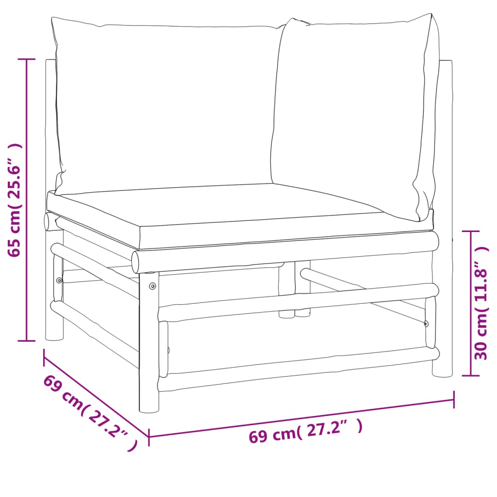 11 pcs conj. lounge de jardim bambu c/ almofadões cinza - claro - Leva - Me - Contigo