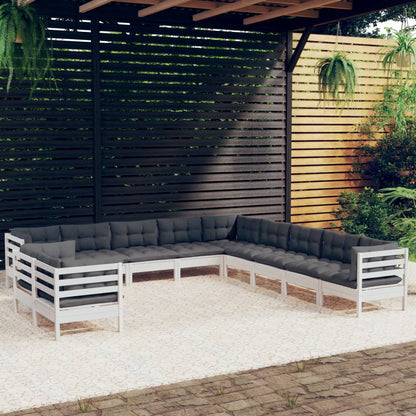 11 pcs conj. lounge de jardim c/ almofadões pinho maciço branco - Leva - Me - Contigo