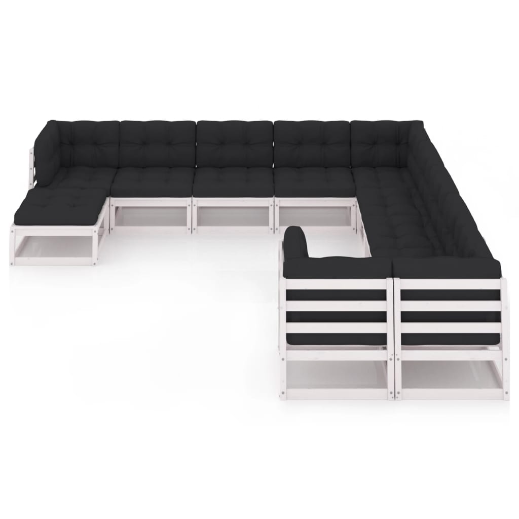 11 pcs conj. lounge de jardim c/ almofadões pinho maciço branco - Leva - Me - Contigo