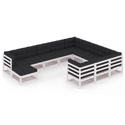 11 pcs conj. lounge de jardim c/ almofadões pinho maciço branco - Leva - Me - Contigo