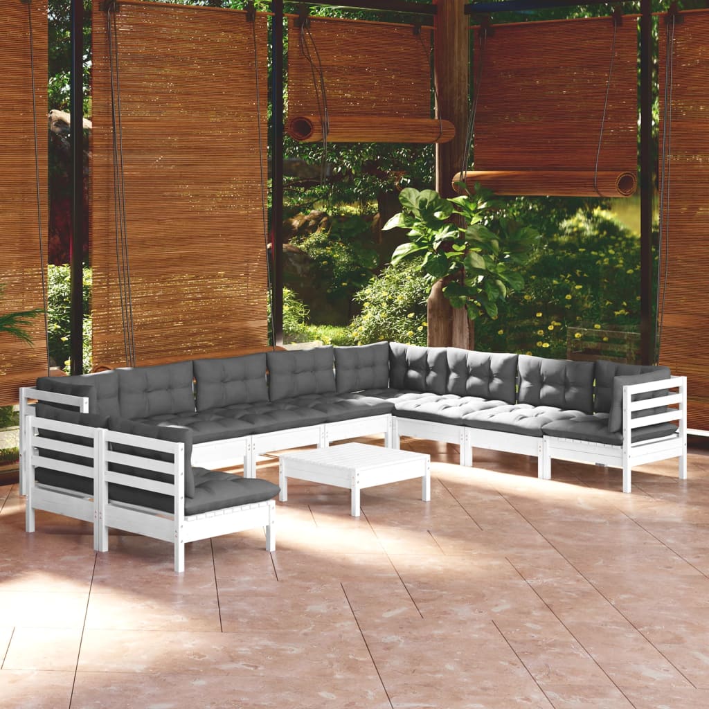 11 pcs conj. lounge de jardim c/ almofadões pinho maciço branco - Leva - Me - Contigo