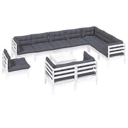 11 pcs conj. lounge de jardim c/ almofadões pinho maciço branco - Leva - Me - Contigo