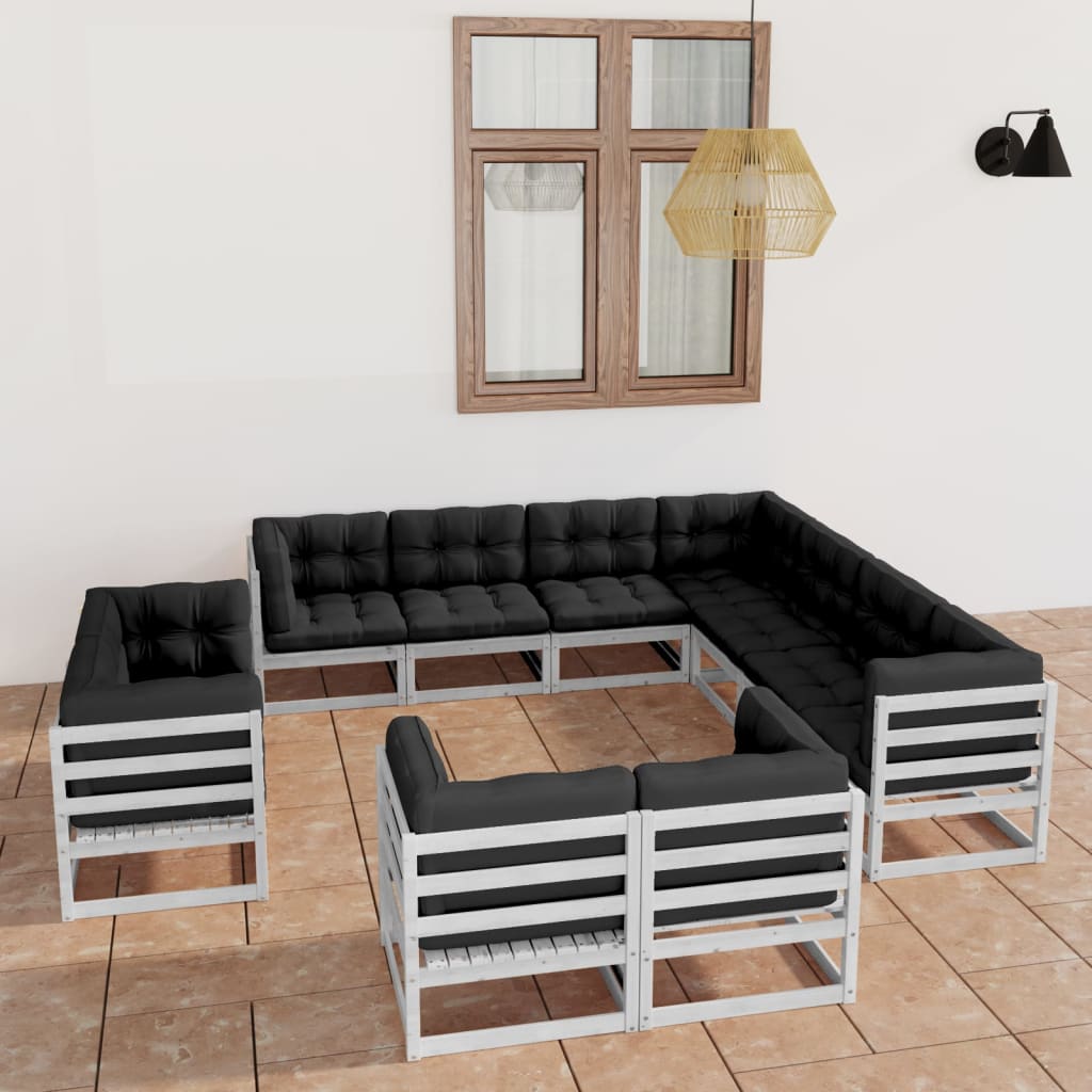 11 pcs conj. lounge de jardim c/ almofadões pinho maciço branco - Leva - Me - Contigo