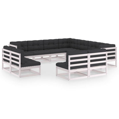 11 pcs conj. lounge de jardim c/ almofadões pinho maciço branco - Leva - Me - Contigo