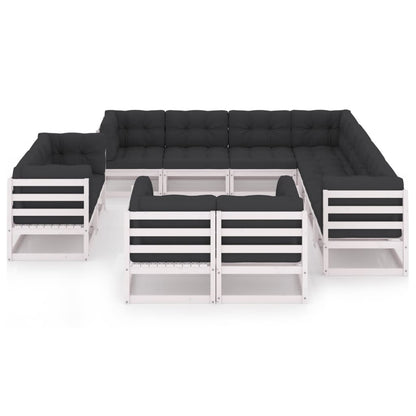 11 pcs conj. lounge de jardim c/ almofadões pinho maciço branco - Leva - Me - Contigo