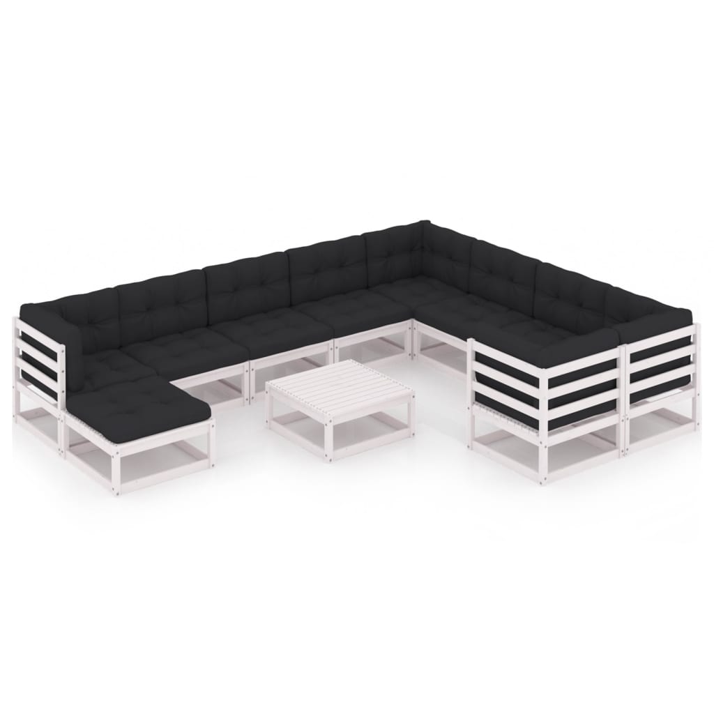 11 pcs conj. lounge de jardim c/ almofadões pinho maciço branco - Leva - Me - Contigo